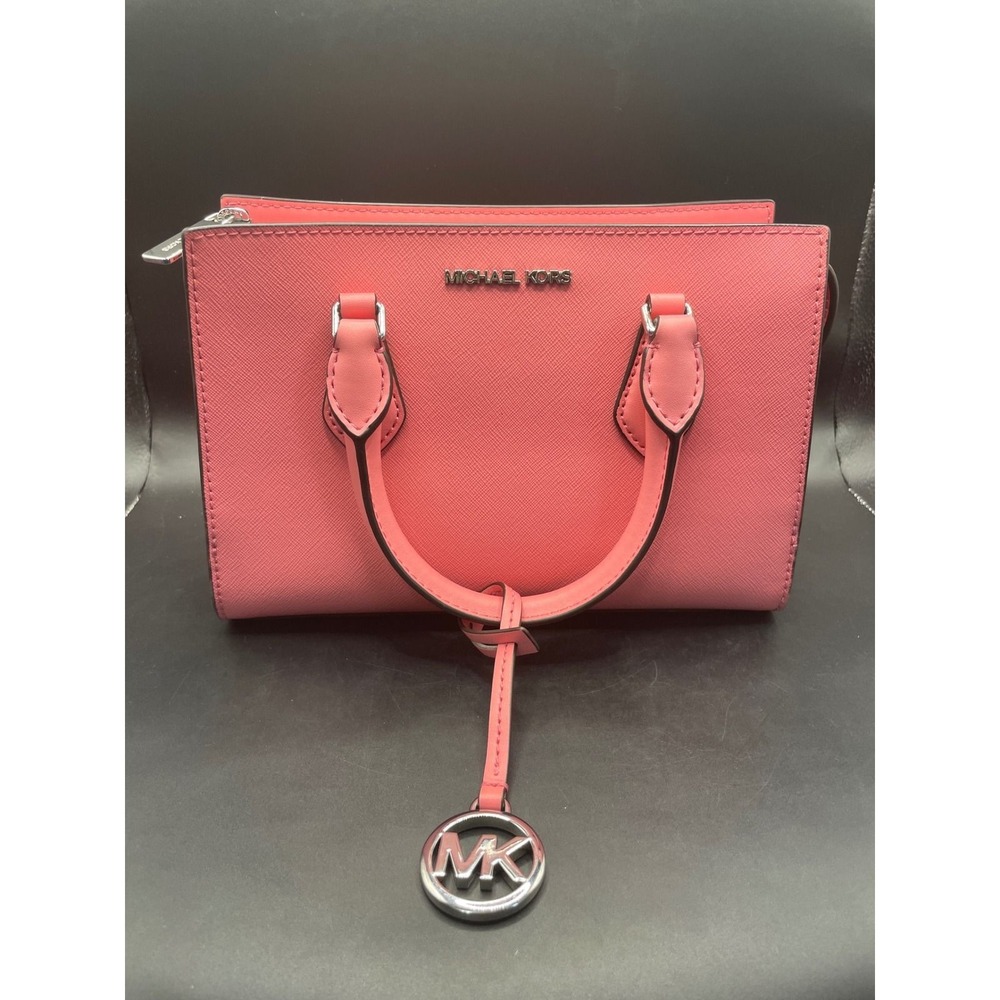 Michael Kors Hope Small Saffiano Leather Satchel Pink Crossbody Bag w/ Charm New